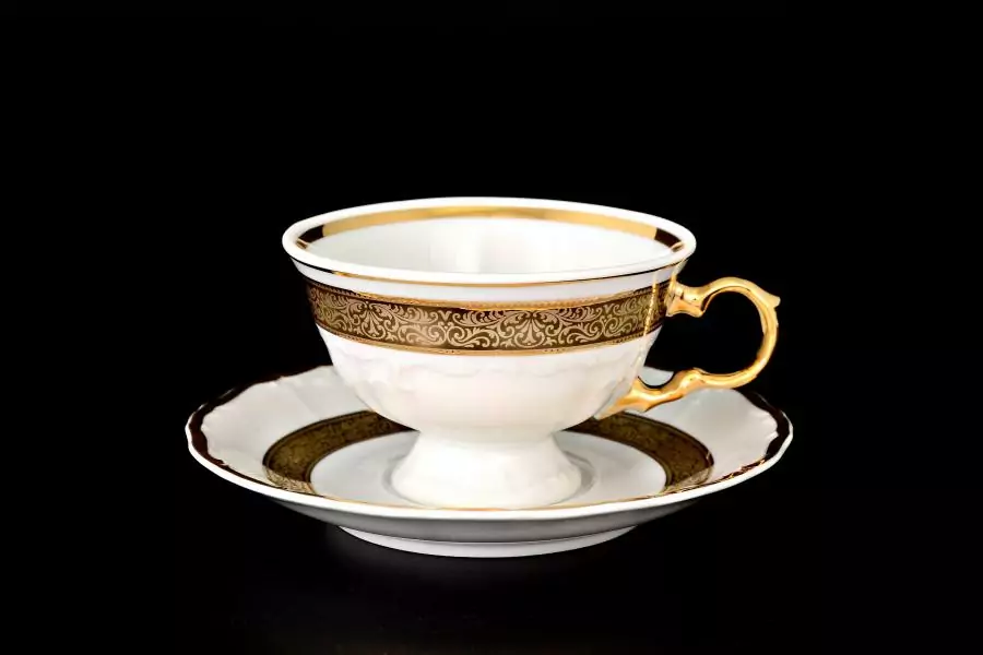 Набор чайных пар Thun Мария Луиза золотая лента 220 мл(6 пар)