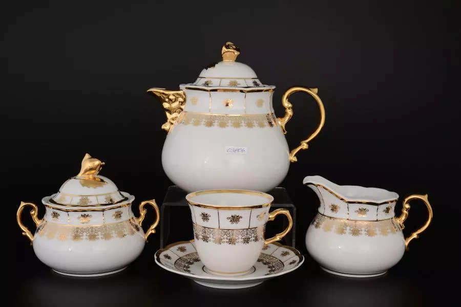 Чайный сервиз Thun Менуэт Золотой орнамент Натали 6 персон 17 предметов