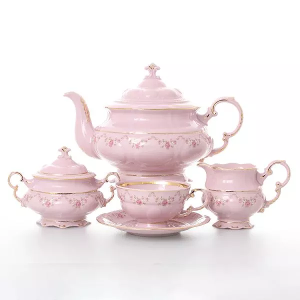 Чайный сервиз на 6 персон 17 предметов Соната Мелкие цветы Розовый фарфор