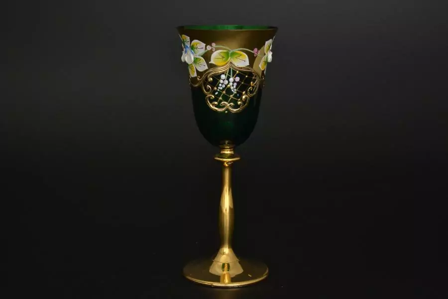 Набор бокалов для вина "Лепка зеленая" E-V золотая ножка