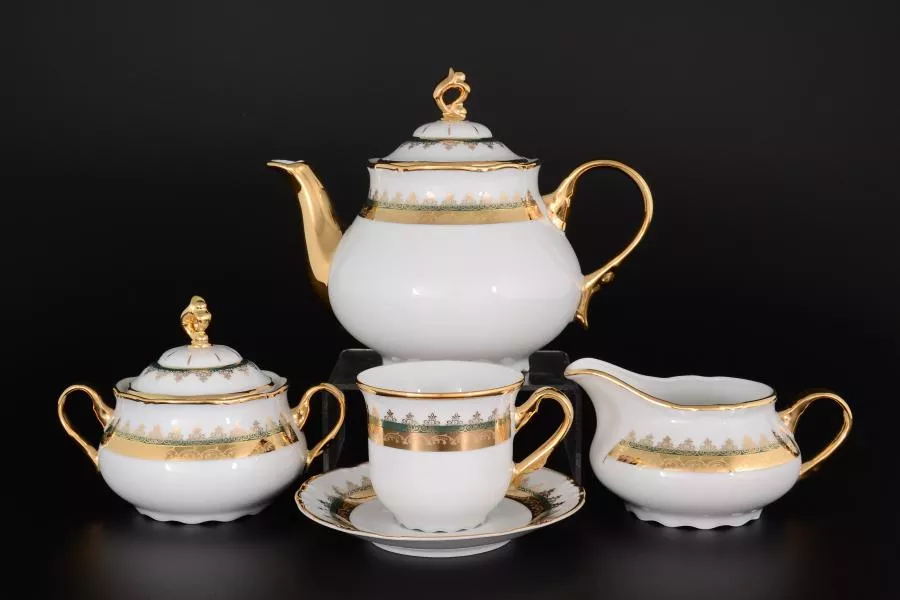 Чайный сервиз Thun Констанция Изумруд Золотой орнамент 6 персон 17 предметов