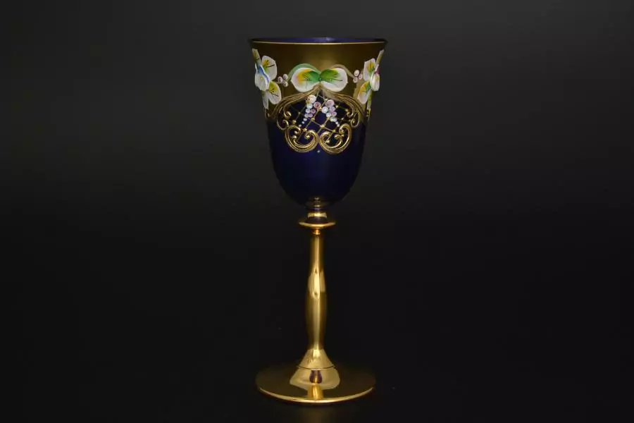 Набор бокалов для вина золотая ножка Лепка синяя E-S Артикул 10179