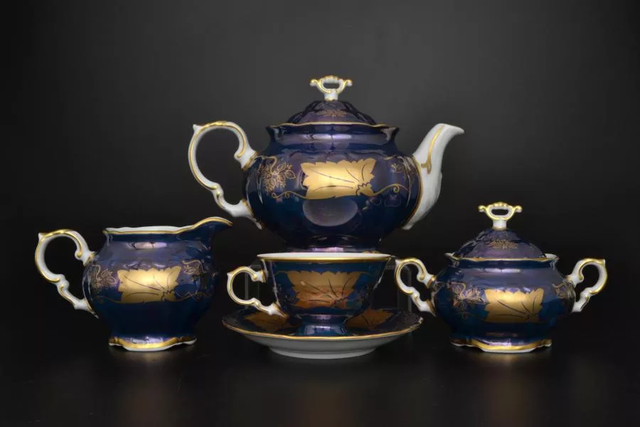 Чайный сервиз на 6 персон 17 предметов Мария Луиза Кленовый лист Синний