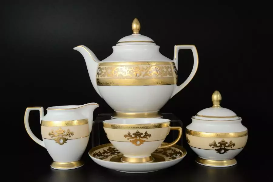Чайный сервиз на 6 персон 17 предметов 3D Creme Gold