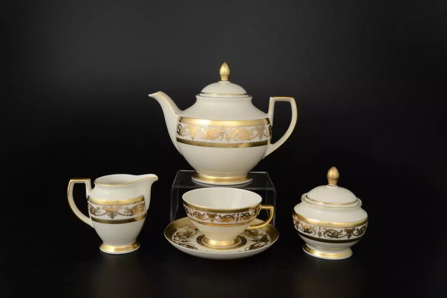 Чайный сервиз на 6 персон Falkenporzellan Constanza Cream Imperial Gold 17 предметов