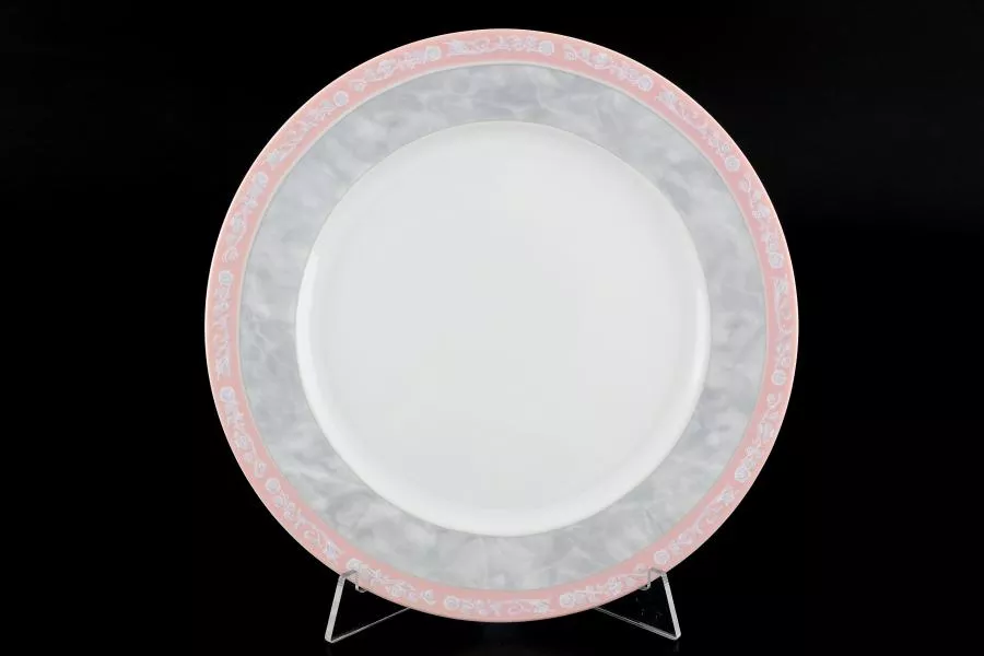 Набор тарелок Thun Яна Серый мрамор с розовым кантом 21см (6 шт)