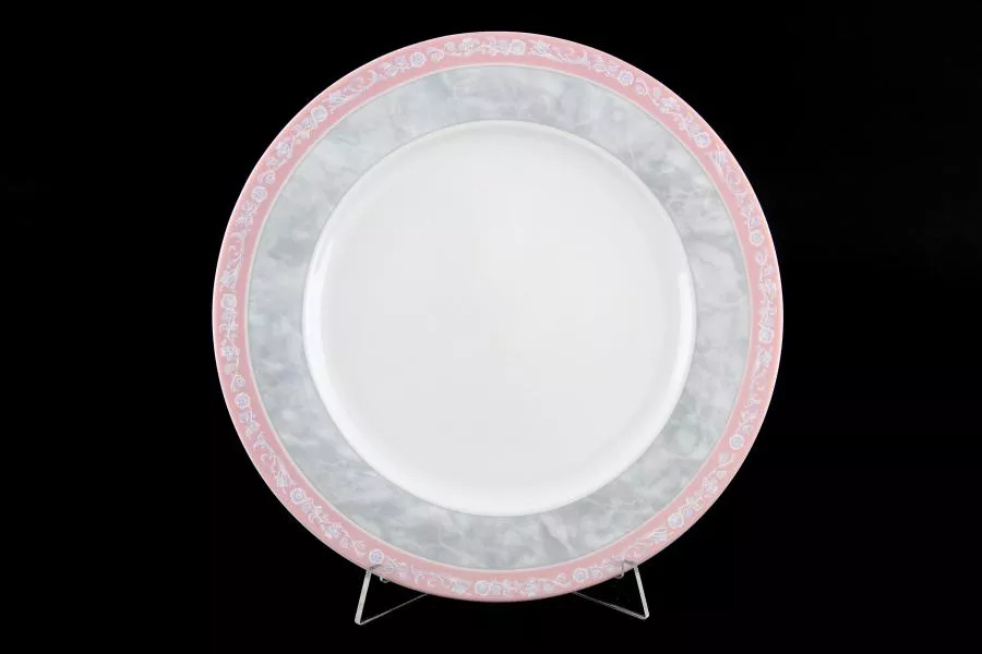 Набор тарелок 25 см Яна Серый мрамор с розовым кантом (6 шт)