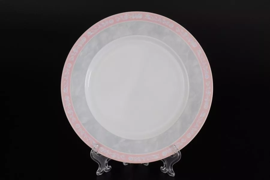 Набор тарелок 19 см Яна Серый мрамор с розовым кантом (6 шт)