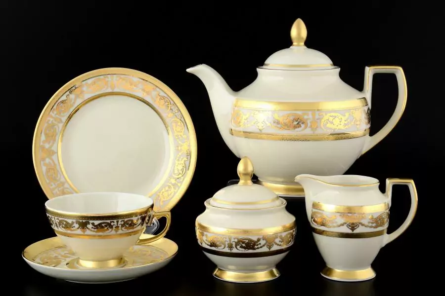 Чайный сервиз на 6 персон 23 предметов Constanza Crem Imperial Gold