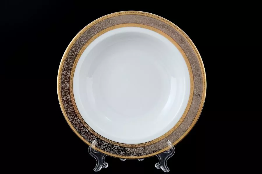 Набор тарелок глубоких Thun Опал широкий кант платина золото 22 см(6 шт)