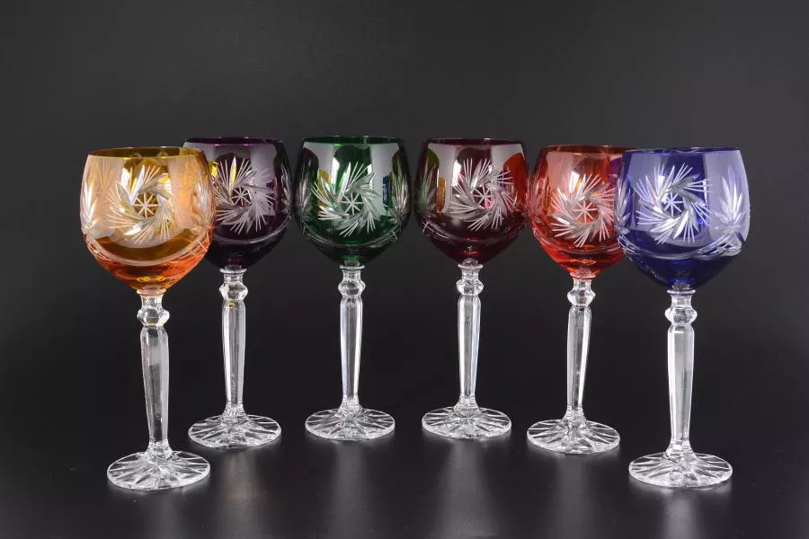 Набор бокалов для вина 400 мл Цветной хрусталь (6 шт)