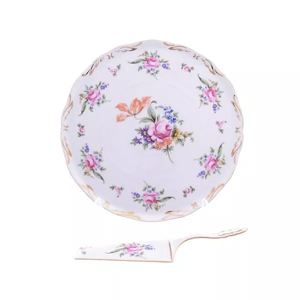 Тарелка для торта с лопаткой Queen's Crown Полевой цветок Корона 28см