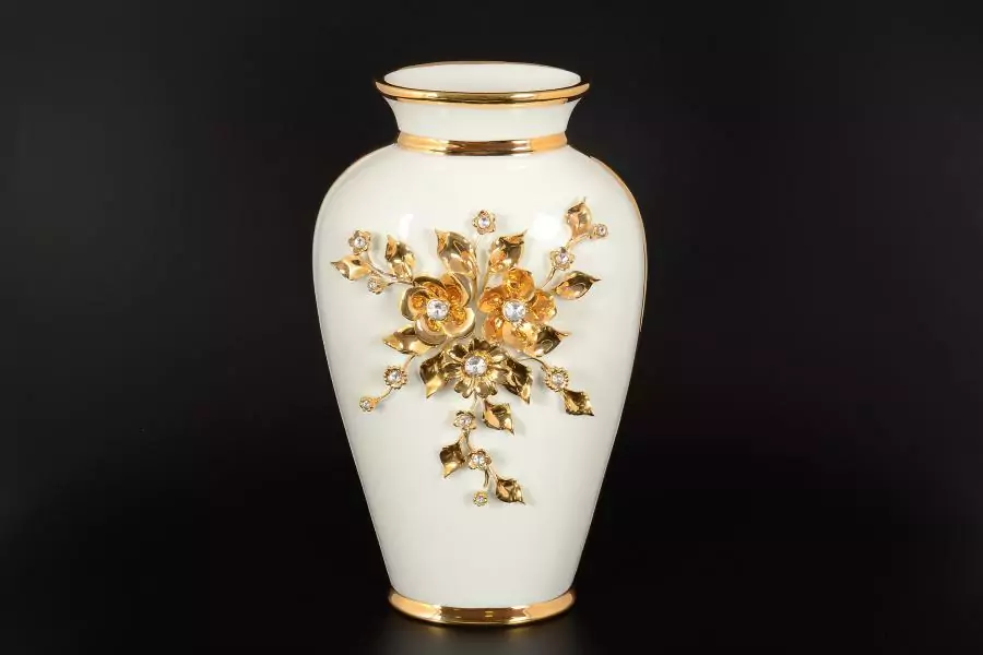Ваза для цветов Цветы с кристаллами с золотом  d-20, h-32 см