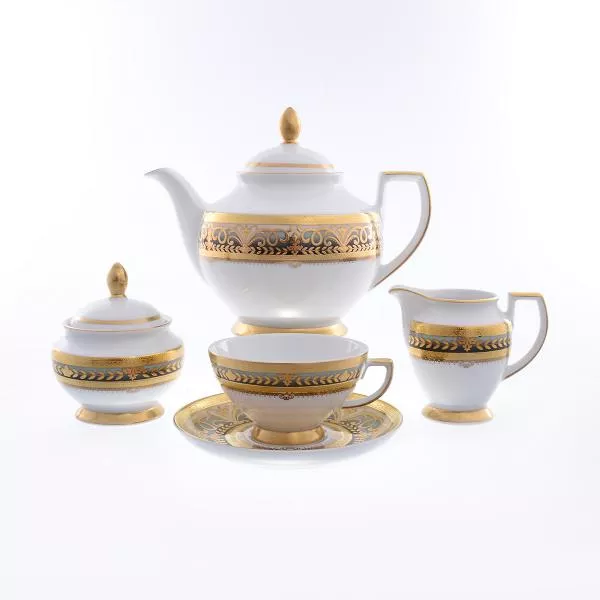 Чайный сервиз Falkenporzellan Arabesque Seladon Gold 6 персон 17 предметов