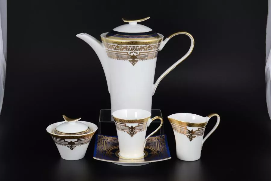 Чайный сервиз на 6 персон 17 предметов (форма квадрат) Elegance Blueshadow Gold