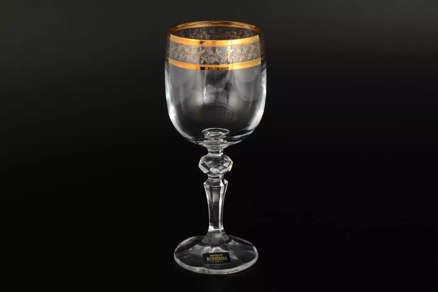 Набор бокалов для вина золотой лист Crystalite Bohemia Mirel 220 мл(6 шт)