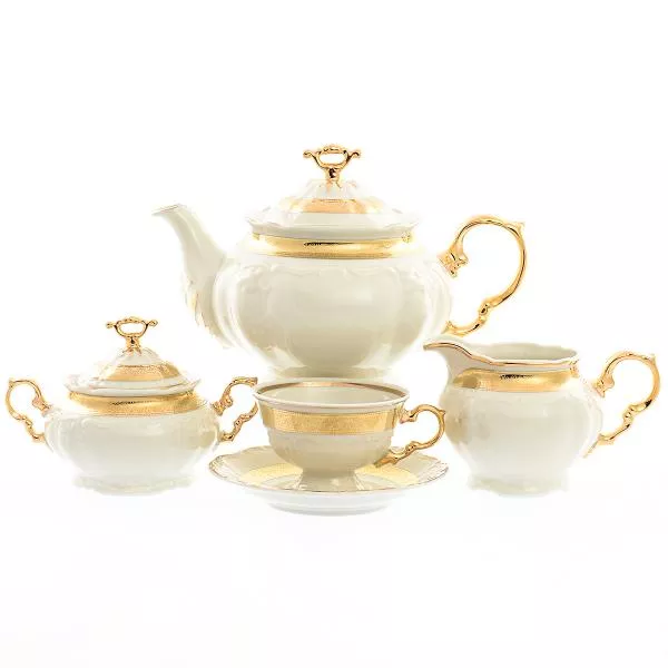 Чайный сервиз Thun Мария Луиза золотая лента Ivory 6 персон 17 предметов