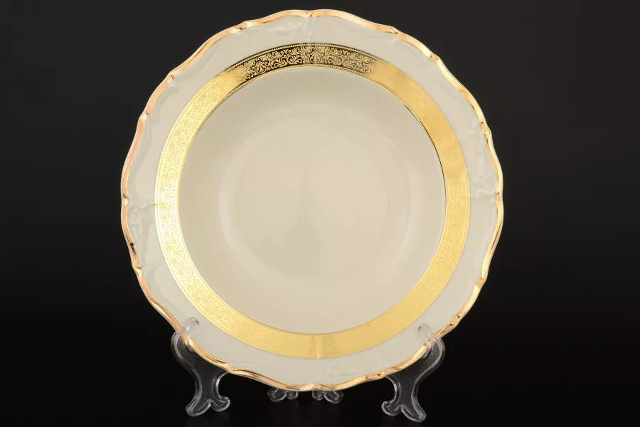 Набор глубоких тарелок Thun Мария Луиза золотая лента Ivory 23см (6 шт)