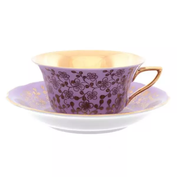 Чайная пара Leander Виндзор золотые цветы фиолетовый 150мл