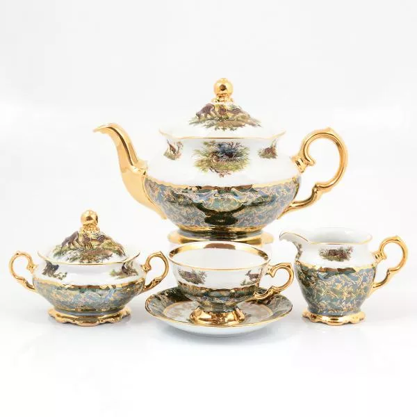 Чайный сервиз на 6 персон 17 предметов Охота Зеленая Sterne porcelan