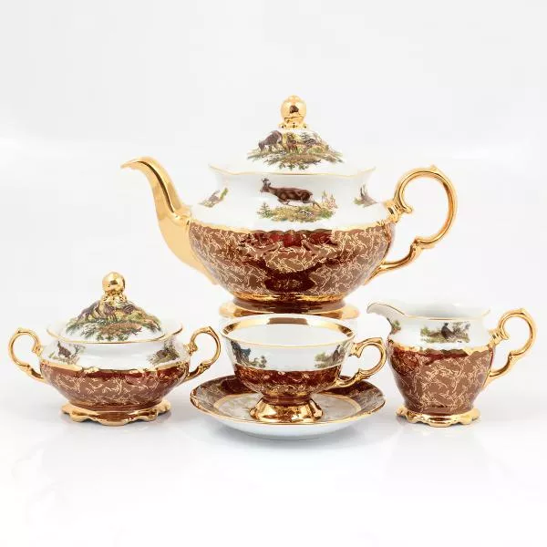Чайный сервиз на 6 персон 17 предметов Охота Красная Sterne porcelan