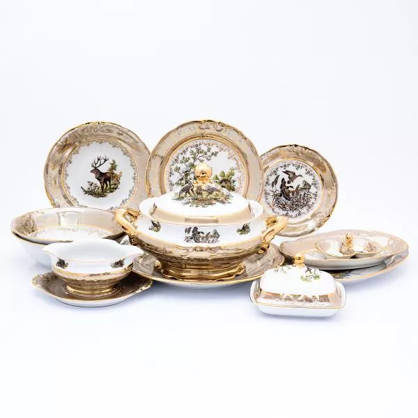 Столовый сервиз на 6 персон 27 предметов Охота Бежевая Sterne porcelan