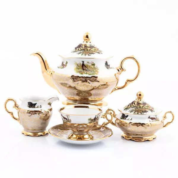Чайный сервиз на 6 персон 17 предметов Охота Бежевая Sterne porcelan