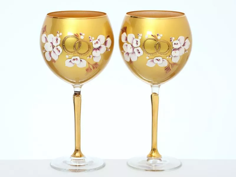 Свадебный набор из 2-х бокалов для вино 570 мл Лепка золотая E-S