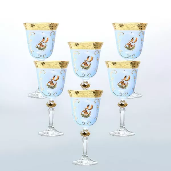 Набор фужеров для вина синяя  кристина ножка Bohemia Охота 220 мл(6 шт)