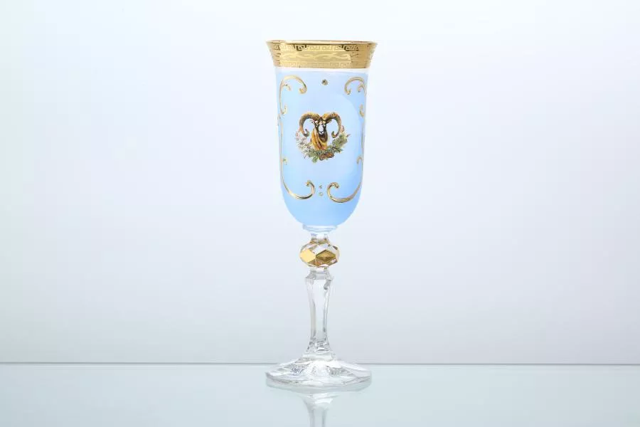 Набор фужеров для шампанского синяя золотая кристина Bohemia Охота 160 мл(6 шт)