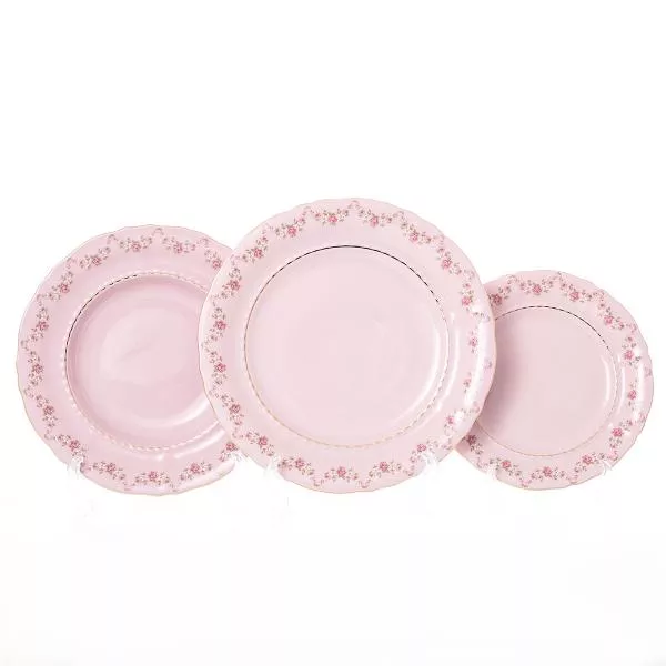 Набор тарелок Leander Соната Мелкие цветы Розовый фарфор 18 предметов