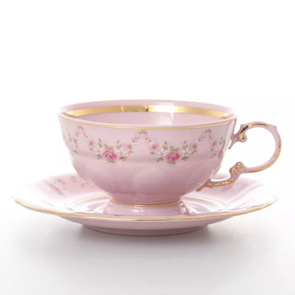 Набор чайных пар Leander  Соната мелкие цветы розовый фарфор 200 мл(6 пар)