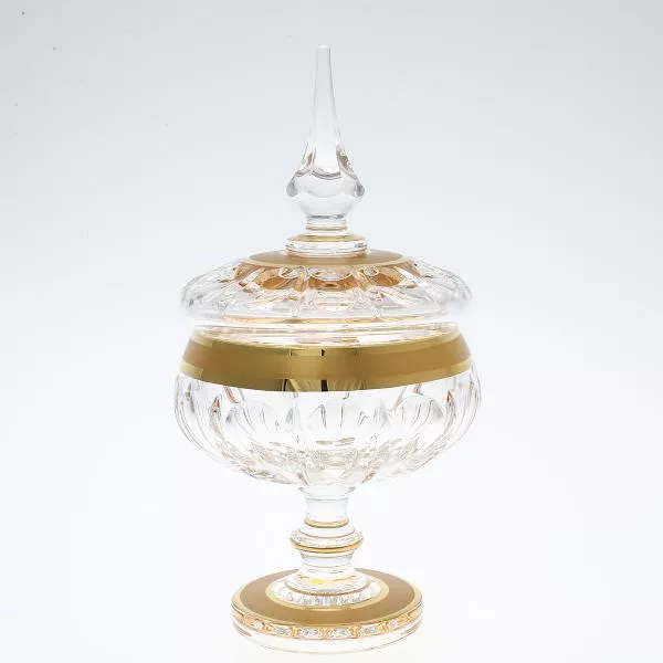 Конфетница с крышкой хрусталь с золотом Bohemia Max Crystal 15 см Артикул 35011