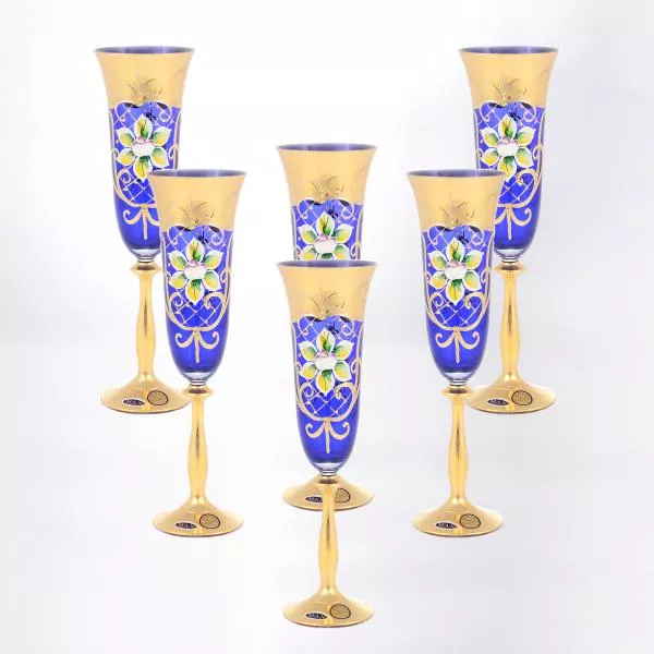 Анжела набор бокалов для шампанского синий Bohemia Star Crystal 190 мл(6 шт)
