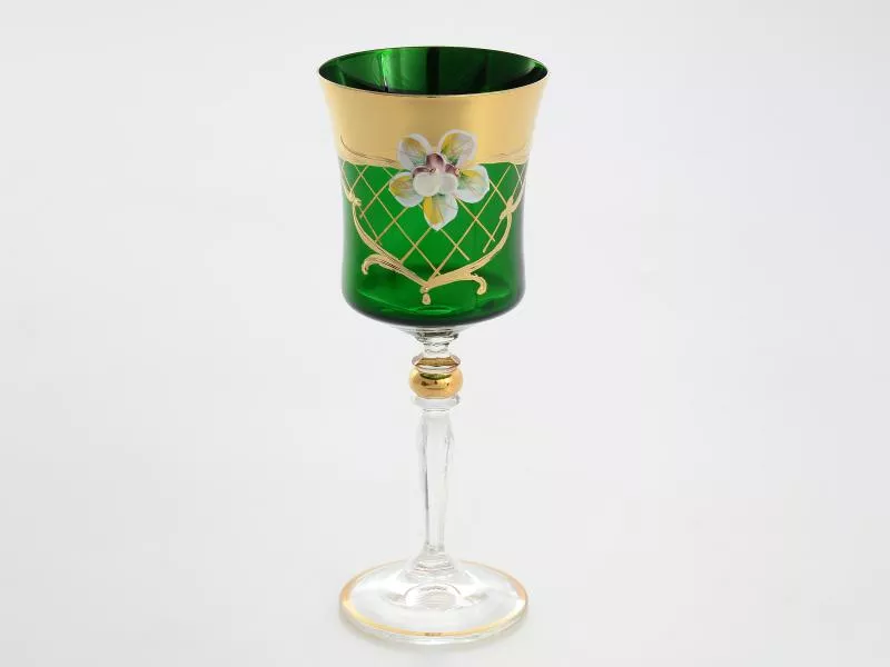 Набор бокалов для вина лепка зеленая Bohemia Uhlir 250 мл(6 шт)