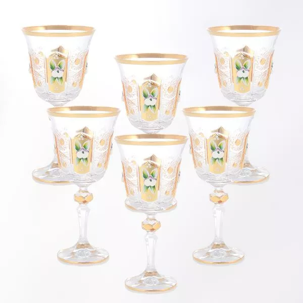 Набор бокалов для вина хрусталь с золотом Bohemia Max Crystal 220 мл(6 шт) Артикул 36848