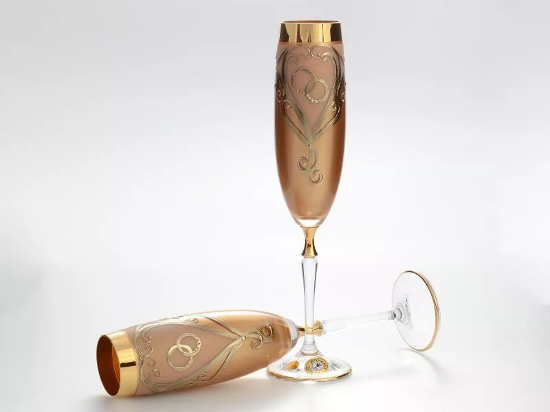 Свадебный набор из 2-х бокалов для шампанского Bohemia лепка золотая E-S Артикул 37991