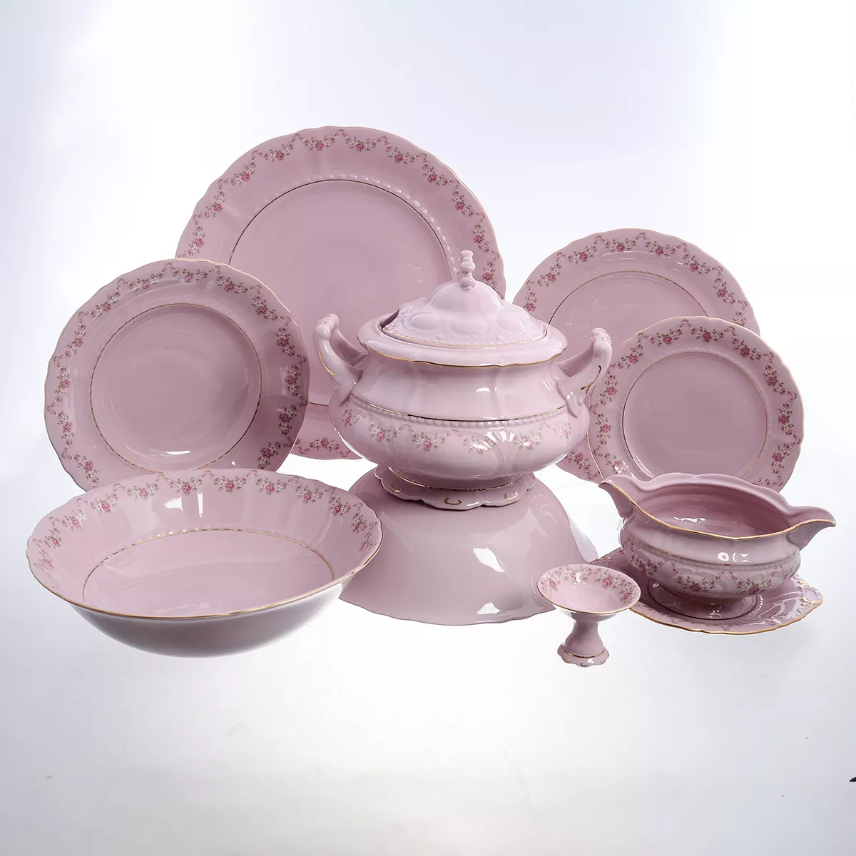 Столовый сервиз на 6 персон 25 предметов Соната Мелкие цветы Розовый фарфор