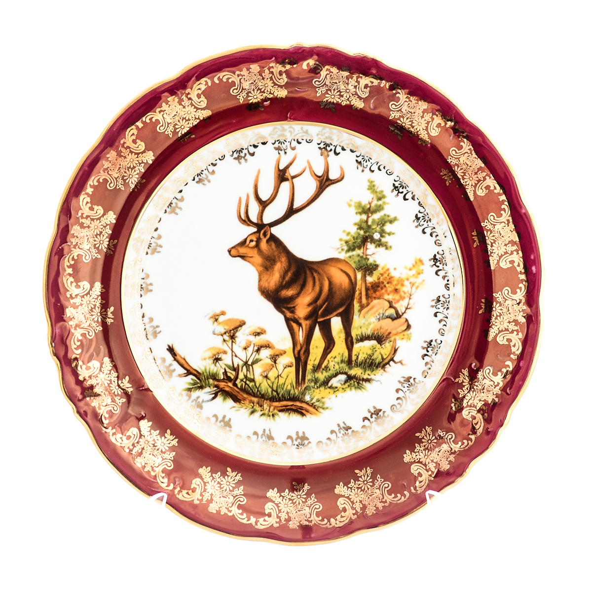 Фарфор охот. Набор тарелок Bavaria охота красная 24 см 6 штук.