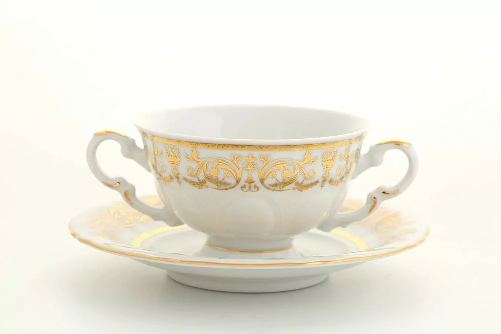 Чашка для супа с блюдцем 2руч. 0,35л Золотой орнамент Артикул 07120624-1373