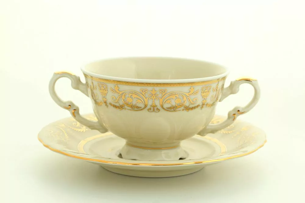 Чашка для супа с блюдцем 2руч. 0,35л Золотой орнамент Артикул 07520624-1373